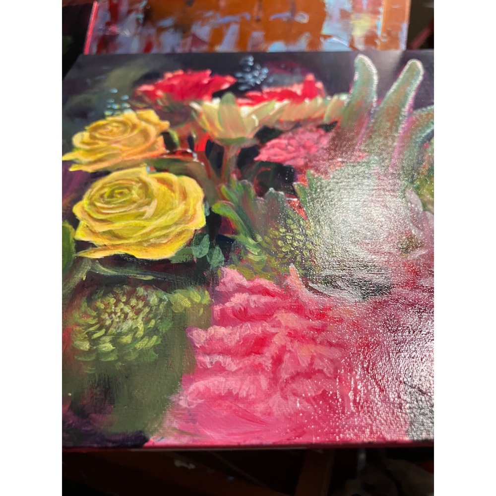 Original Painting floral still life ladybugs Rose bouquet Art 2026 USA Artettina - Picture 7 of 7